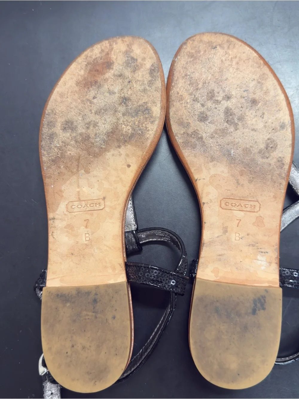 Coach Rolanda Black Leather T-Strap Sandals Size 7